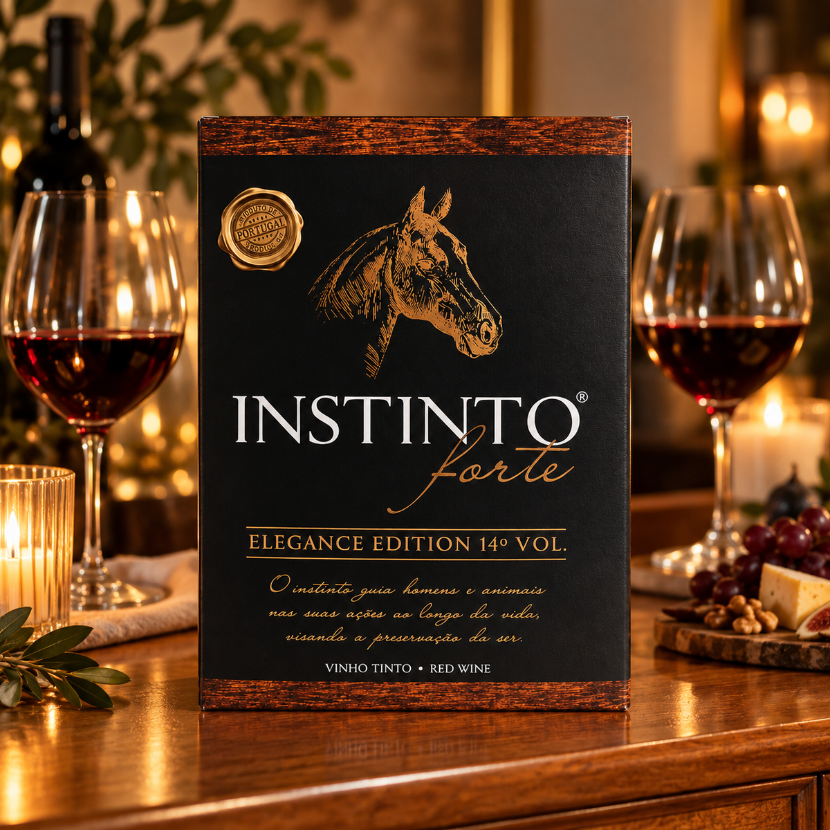 Condado Portucalense – Instinto Forte Elegance – červené – Box 3 l – fotografie v přirozeném prostředí