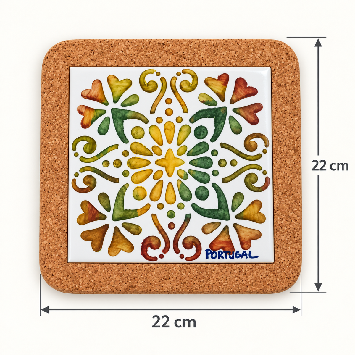 Keramická podložka pod hrnec – Barevná srdce – rozměry 22 × 22 cm