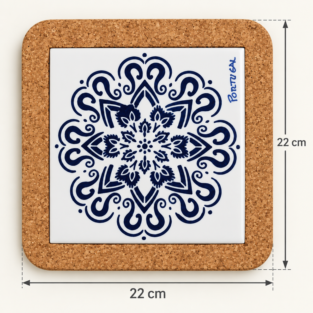 Keramická podložka pod hrnec – Modrá rozeta – rozměry 22 × 22 cm