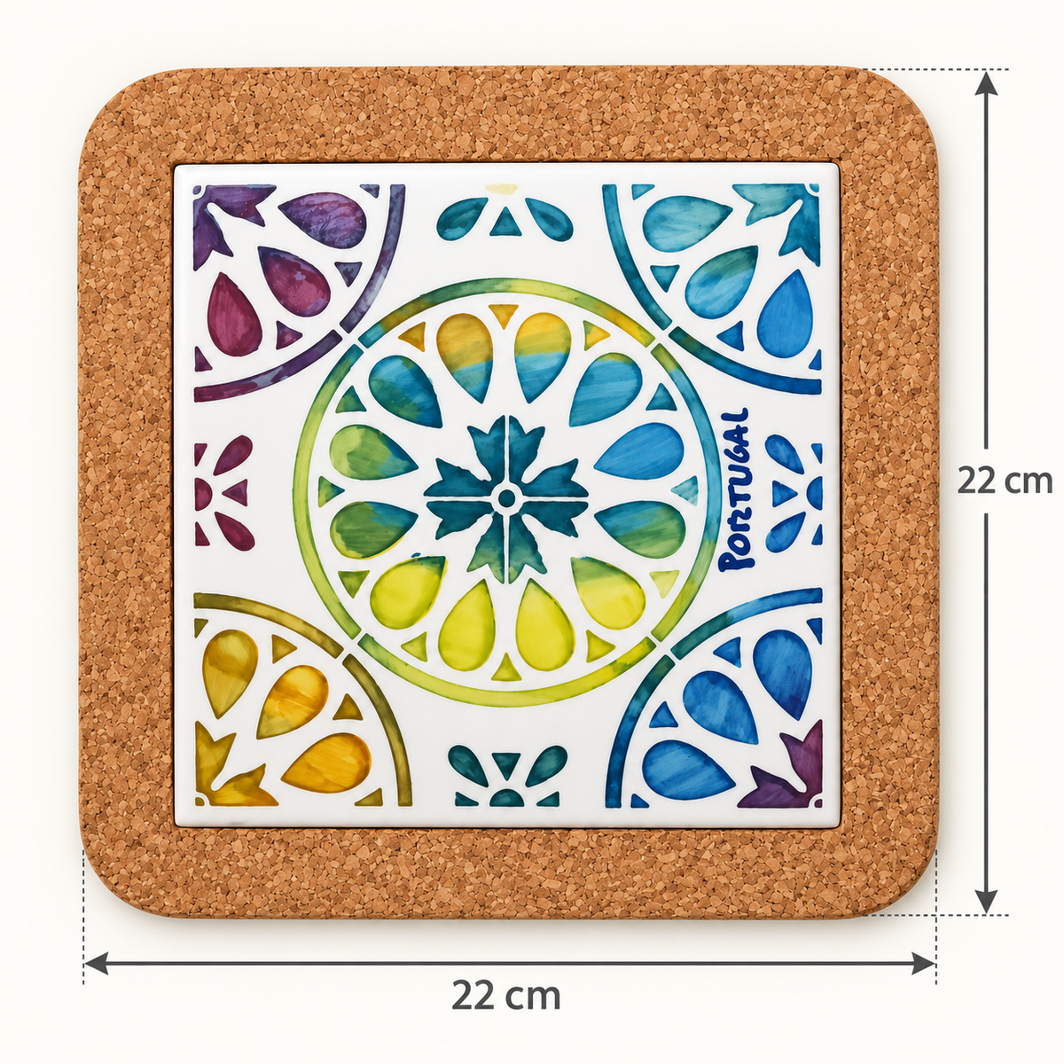 Keramická podložka pod hrnec – Barevná mozaika – rozměry 22 × 22 cm