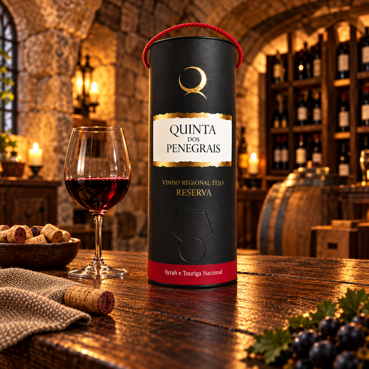 Quinta dos Penegrais – Reserva Syrah e Touriga Nacional – červené – Tubus 3 l – fotografie v přirozeném prostředí
