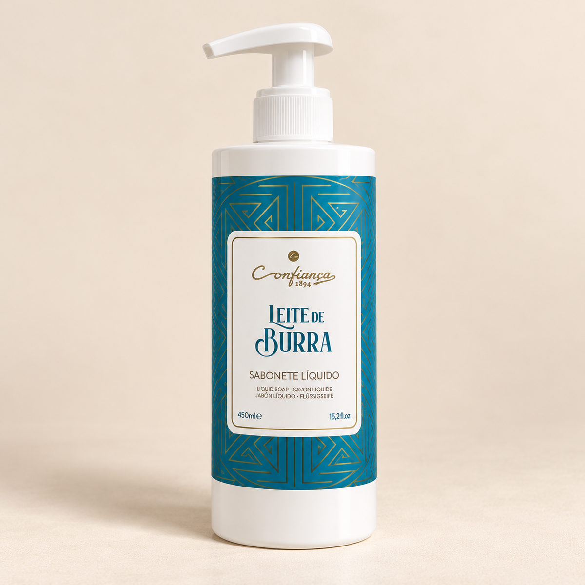 Portugalské tekuté mýdlo s oslím mlékem Confiança – 450 ml – neutrální pozadí